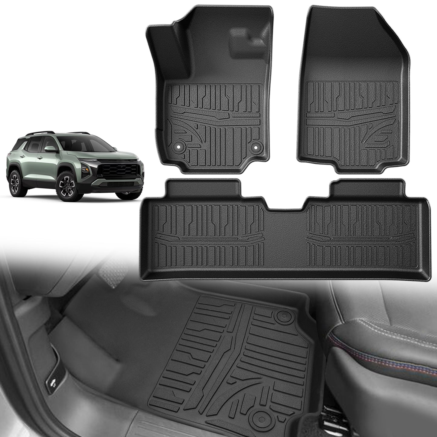 TripleAliners Floor Mats All Weather Compatible with 2025 Chevrolet Equinox Accessories 1st & 2nd Row Full Set Floor Liners TPE Custom Fit Protection Car Floor Mats (No for EV)