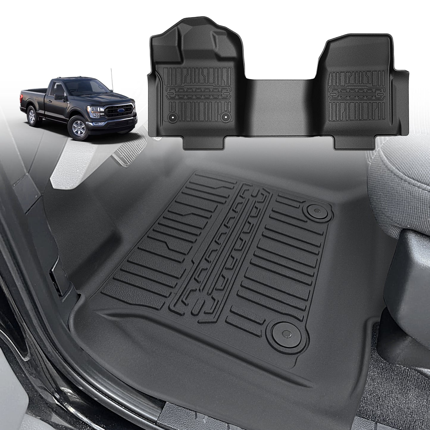 TripleAliners Floor Mats All Weather Liner Compatible with 2015-2024 Ford F150 Regular Cab Accessories 1st Row TPE Liner for Bench Seat with Vinyl Flooring 1pc