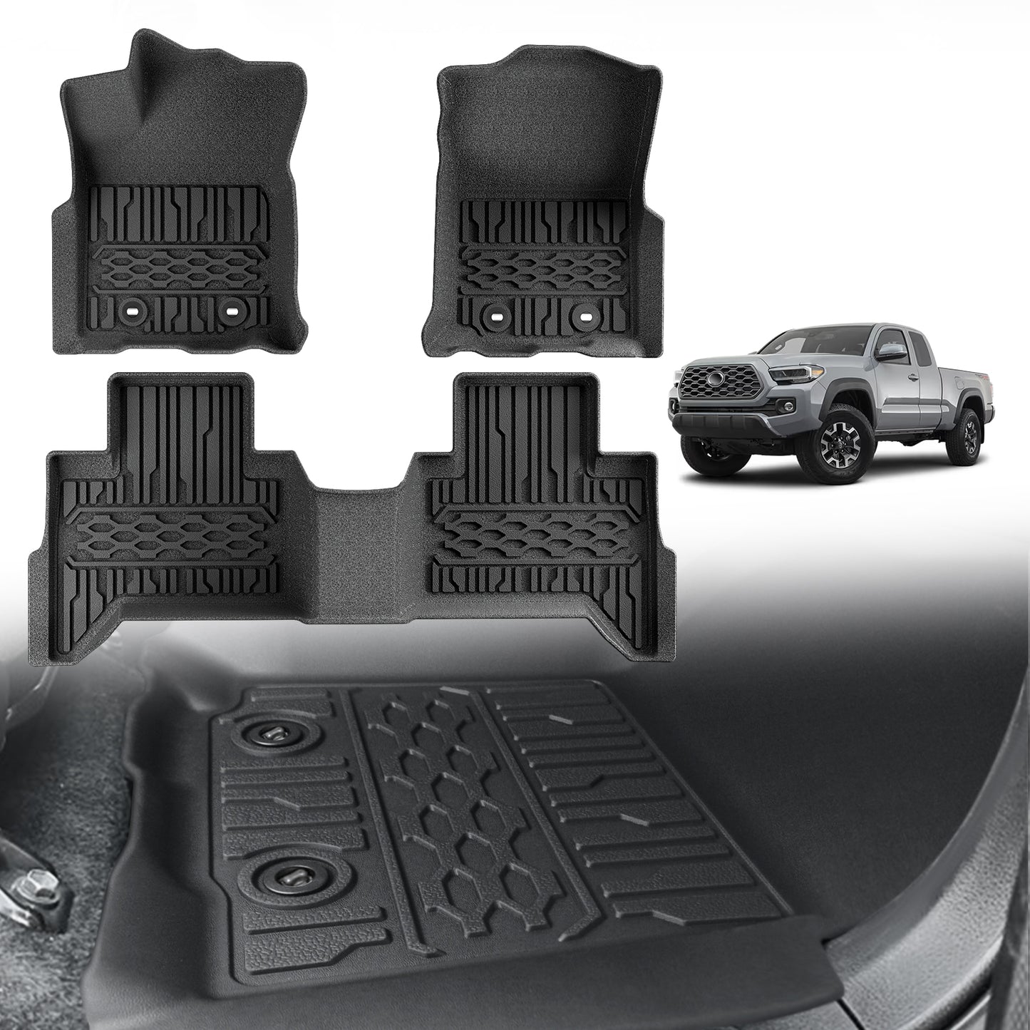 TripleAliners Floor Mats All Weather Compatible with 2018-2023 Toyota Tacoma Accessories Double Cab Front & Rear Custom Fit TPE Extra Door Sill Protection, Only for Auto Trans (Floor Mats)