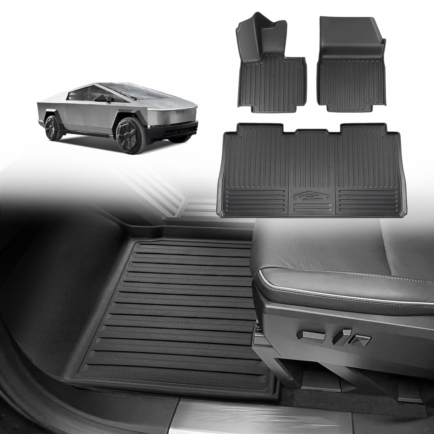 Triplealiners Floor Mats Compatible with Tesla Cybertruck 2023 2024 1st and 2nd Row