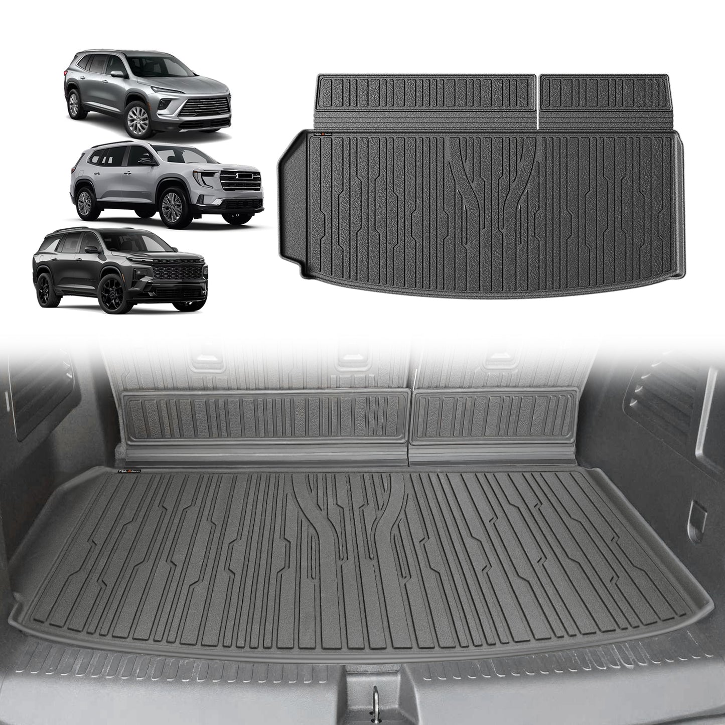 TripleAliners Floor Mats All Weather Compatible with 2024+ GMC Acadia/Chevy Traverse | models with second-row captain's chairs /2025 Buick Enclave Accessories Front & 2nd & 3rd Row Full Set Floor Liners TPE Custom Fit Protection Car Mats 4-pc