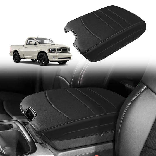 Center Console Armrest Cover Compatible with Dodge Ram1500/2500/3500 2013-2018 Comfort Armrest Pad Arm Rest Cushion Vegan Leather Protector Regular Thick(Bucket Seat ONLY)