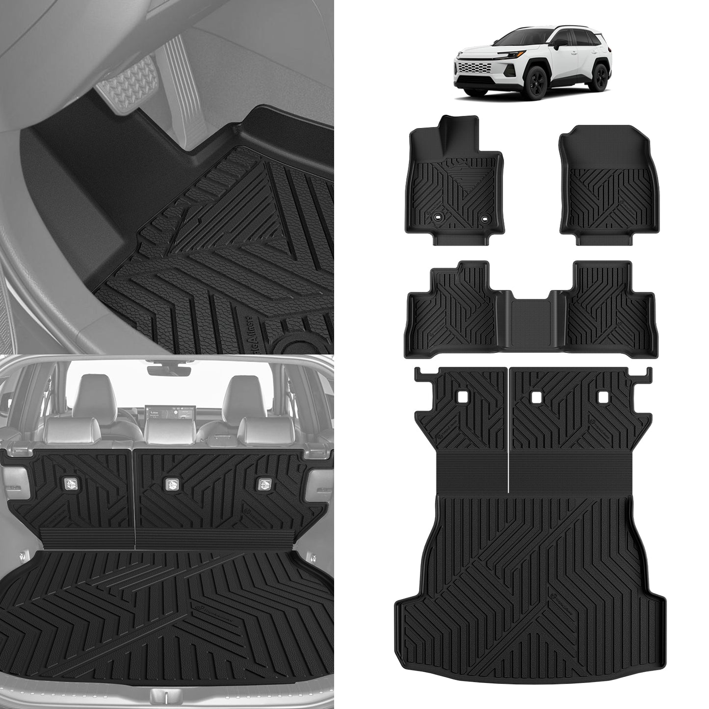 Floor Mats & Trunk Mat & Backrest Mats All Weather TPE Liners Compatible with 2026 Toyota RAV4 Hybrid, Custom Fit Cargo Liner Seat Back Covers (Won't Fit Plug-in Hybrid)