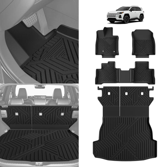 Floor Mats & Trunk Mat & Backrest Mats All Weather TPE Liners Compatible with 2026 Toyota RAV4 Hybrid, Custom Fit Cargo Liner Seat Back Covers (Won't Fit Plug-in Hybrid)