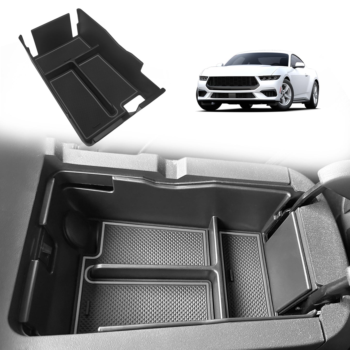 for 2024 Mustang Door Handle Storage Box 2PCS Door Pocket Insert Organizer Interior Accessories Armrest Phone Container ABS Tray