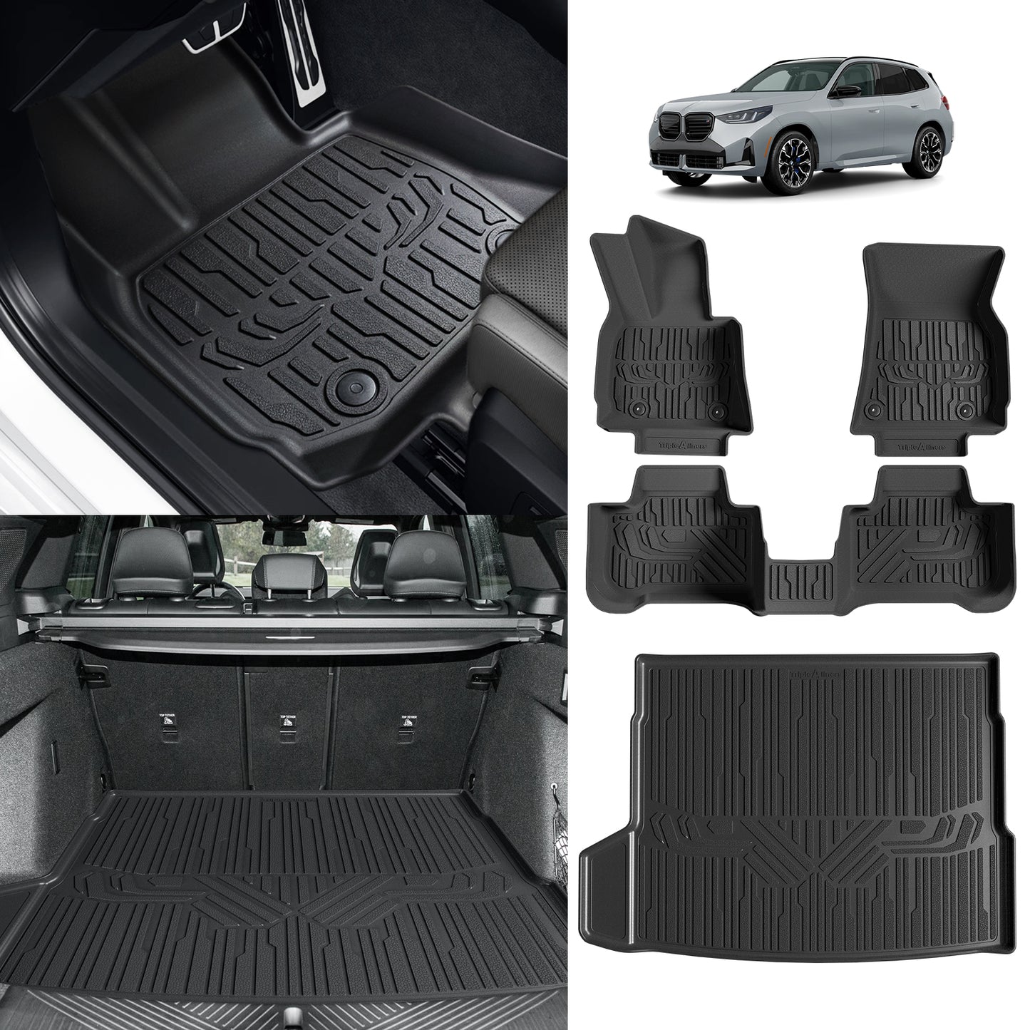 TripleAliners Floor Mats All Weather Compatible with 2025 BMW X3 Accessories 1st & 2nd Row TPE Heavy Duty Protection Odorless Anti-Slip Floor Liners