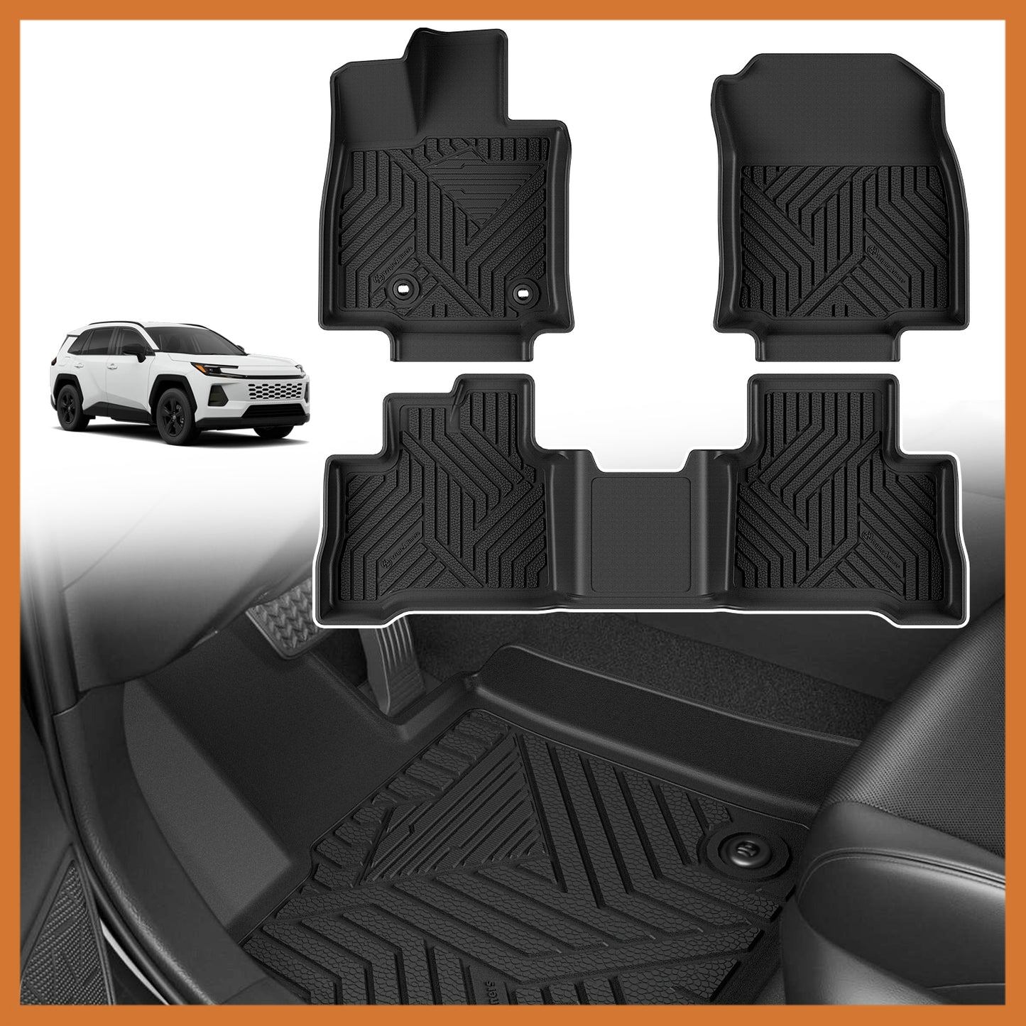 TripleAliners All Weather Floor Mats Compatible with 2026 Toyota RAV4 Hybrid Accessories TPE Custom Fit Odorless Anti-Slip Car Floor Liners (Won't Fit Plug-in Hybrid)
