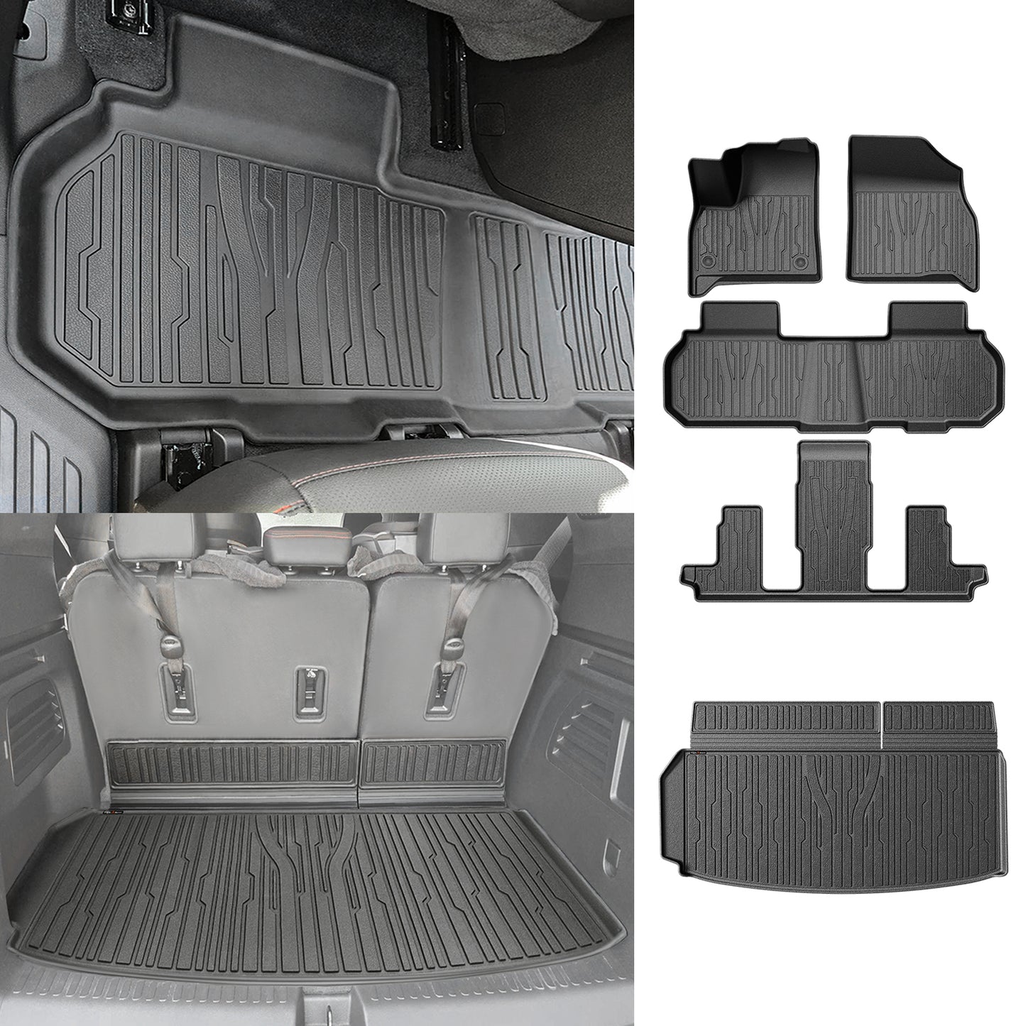 TripleAliners Floor Mats All Weather Compatible with 2024+ GMC Acadia/Chevy Traverse | models with second-row captain's chairs /2025 Buick Enclave Accessories Front & 2nd & 3rd Row Full Set Floor Liners TPE Custom Fit Protection Car Mats 4-pc