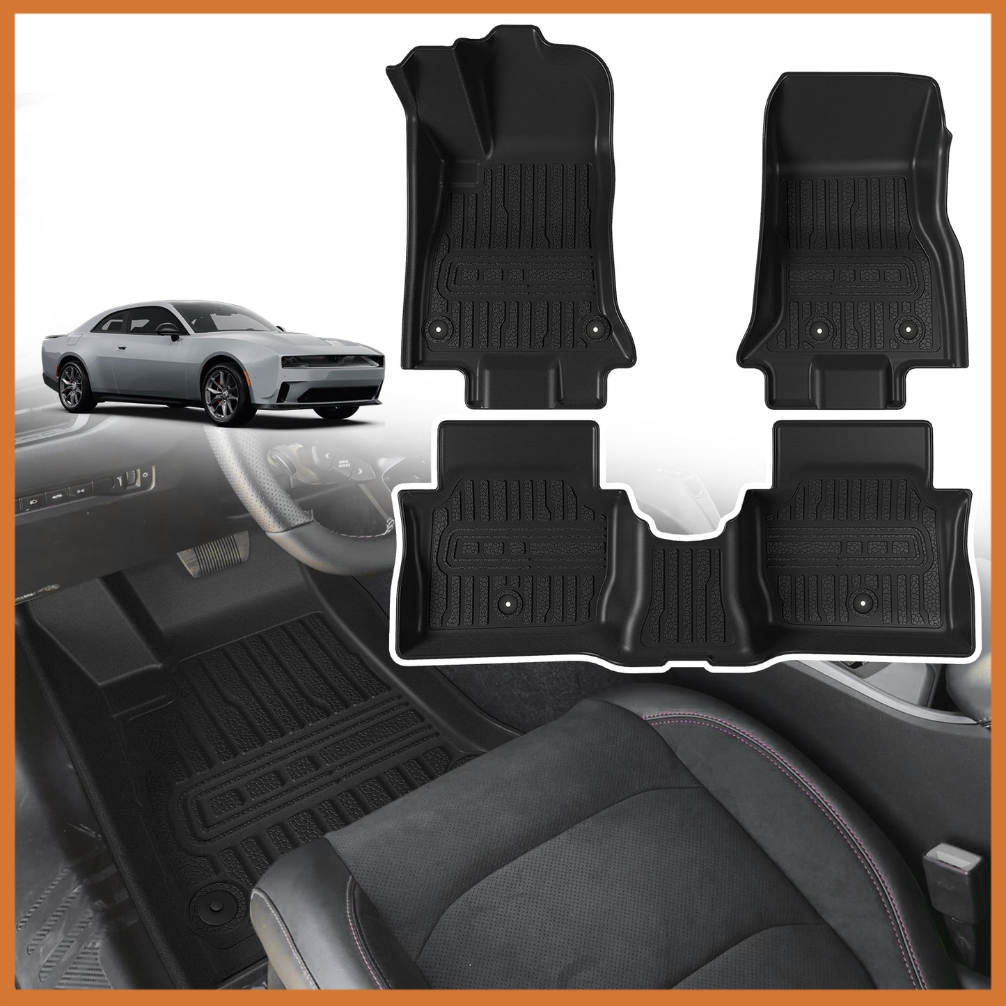 TripleAliners All-Weather Mats Compatible with 2025 2024 Dodge Charger EV Accessories Floor Liners Trunk Cover Custom Fit TPE Heavy-Duty Liners (Floor Mats)