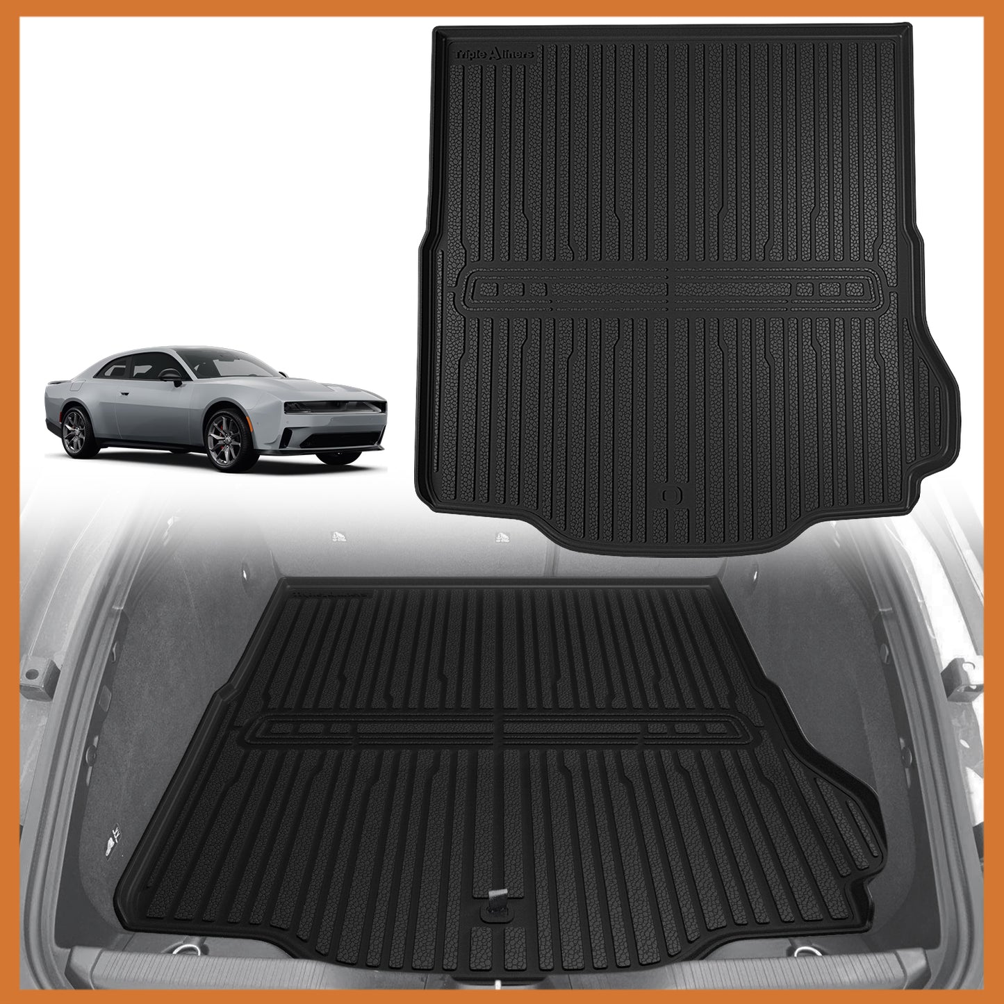 TripleAliners All-Weather Mats Compatible with 2025 2024 Dodge Charger EV Accessories Floor Liners Trunk Cover Custom Fit TPE Heavy-Duty Liners (Trunk Mat)