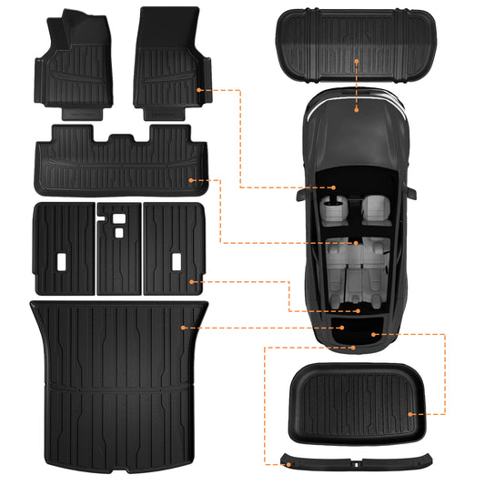 TripleAliners Floor Mats Fit for 2025 Tesla Model Y Juniper 10PCS Set Full Protection All Weather TPE Anti-Slip Custom Fit(Floor & Frunk & Trunk & Rear Lower & Backrest Mat & Bumper Guard )