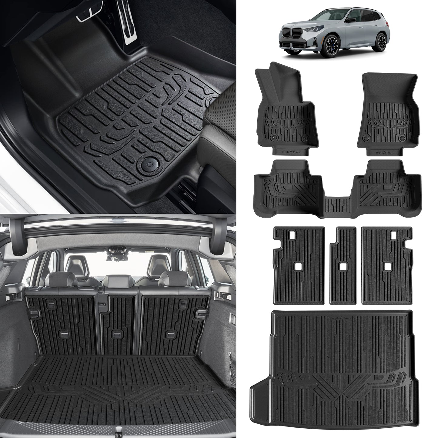 TripleAliners Floor Mats All Weather Compatible with 2025 BMW X3 Accessories 1st & 2nd Row TPE Heavy Duty Protection Odorless Anti-Slip Floor Liners