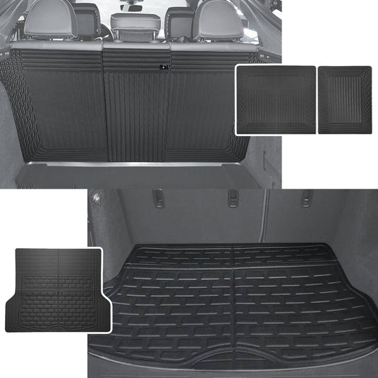 TripleAliners Vehicle Mat Universal Fit Trunk Cargo Liner All-Weather XPE Material Rear Cargo Mat SeatBack Protector Trimmable Design Compatible with Most Vehicle Sedan SUV(Seat Back Cover+Trunk Mat)