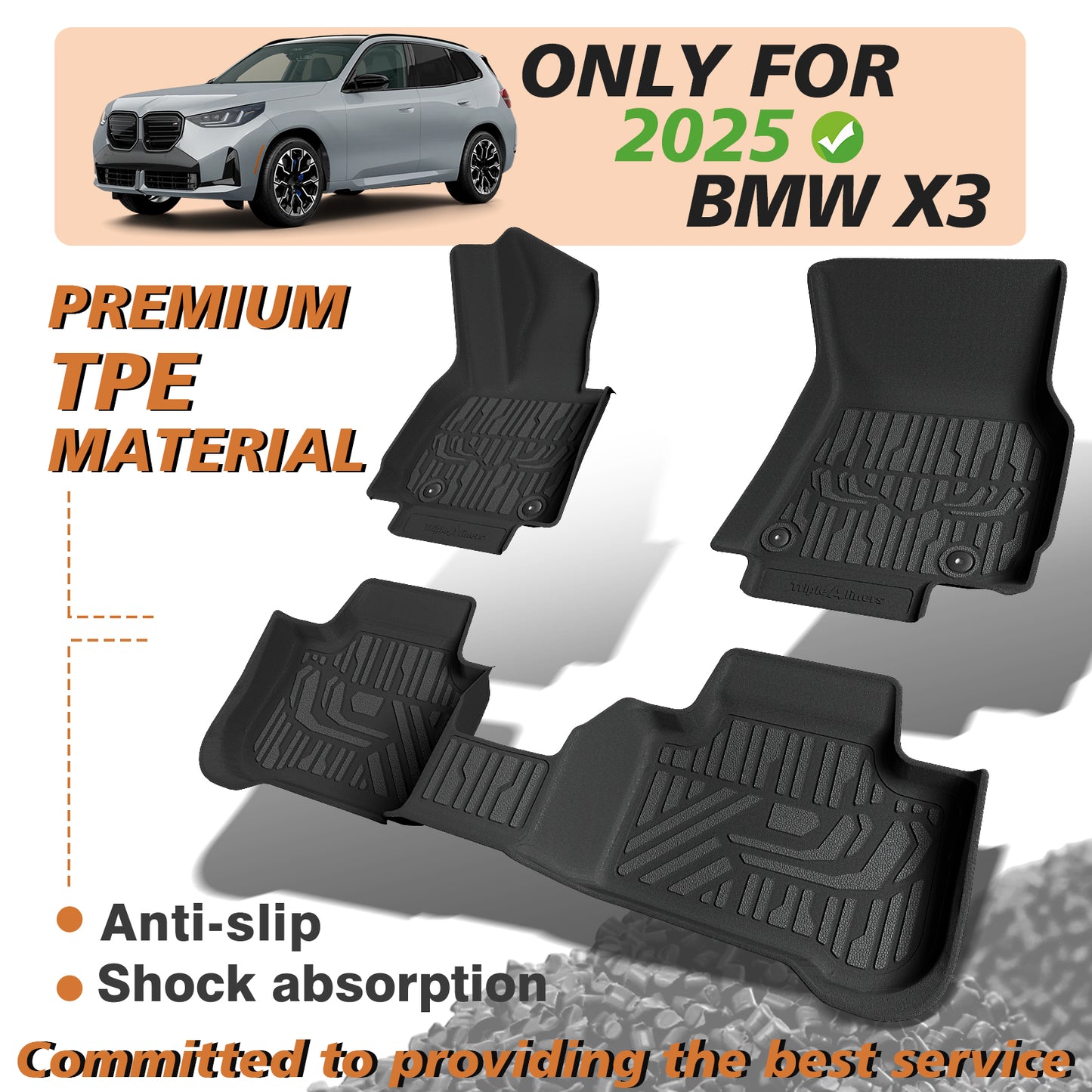 TripleAliners Floor Mats All Weather Compatible with 2025 BMW X3 Accessories 1st & 2nd Row TPE Heavy Duty Protection Odorless Anti-Slip Floor Liners