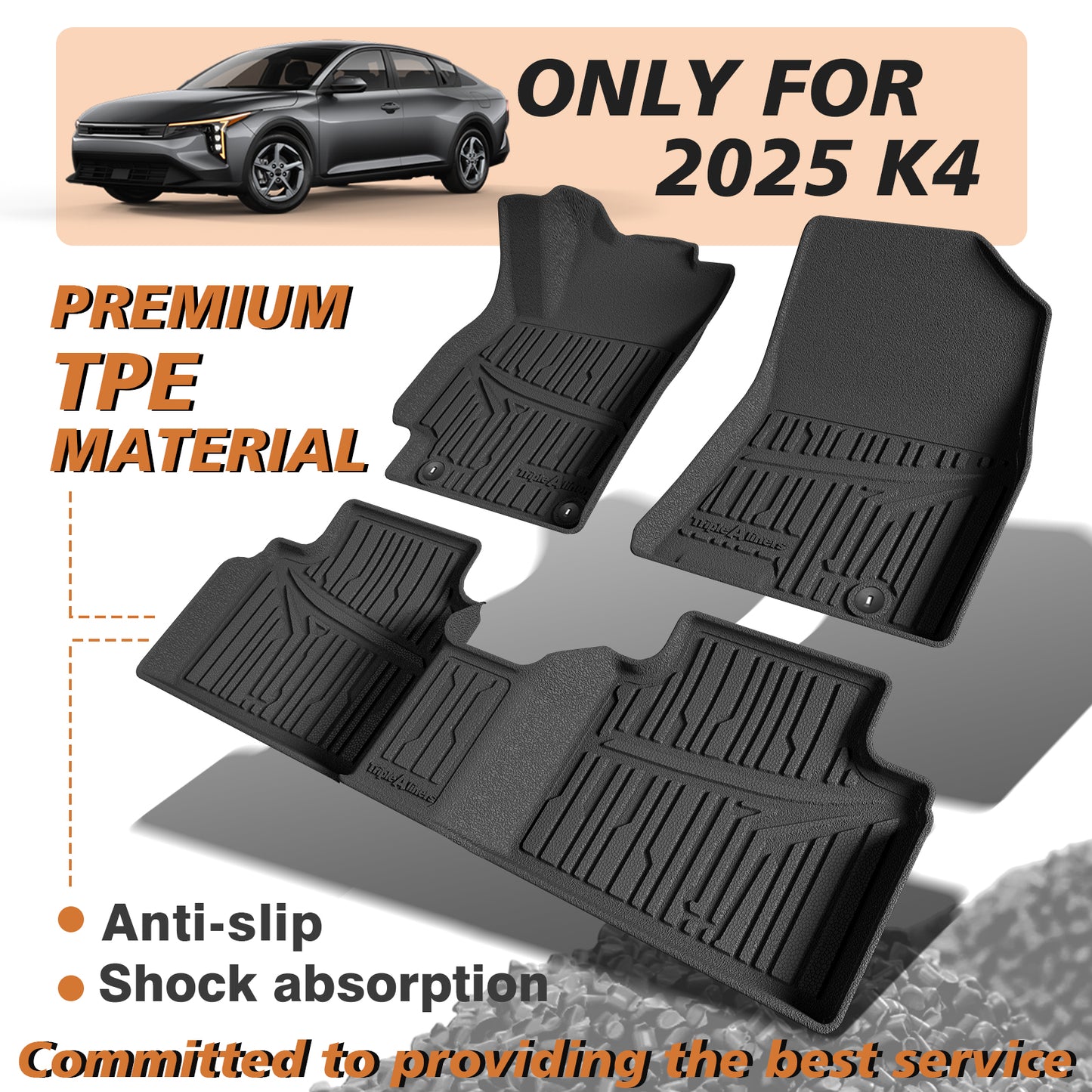 TripleAliners All Weather Floor Mats Compatible with 2025 KIA K4 Accessories 1st & 2nd Row Liners TPE Full Coverage Protection Waterproof Car Floor Liners