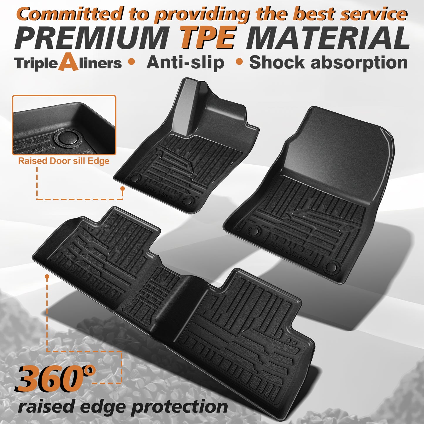 TripleAliners All Weather Floor Mats Compatible with 2025 Nissan Kicks Interior Accessories 1st & 2nd Row Floor Liners Custom Fit Anti-Slip TPE Full Coverage Protection Waterproof Car Mats