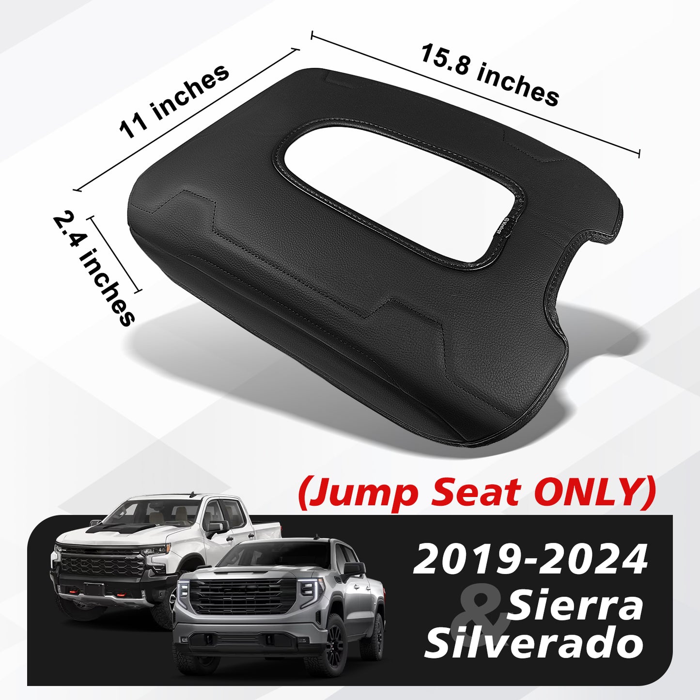 Center Console Armrest Cover Compatible with Chevy Silverado & GMC Sierra 2019-2025 Comfort Armrest Pad Arm Rest Cushion Vegan Leather Protector Regular Thick(Jump Seat ONLY)