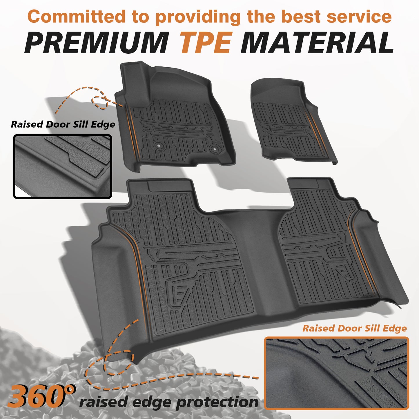 TripleAliners Floor Mats for 2019-2024 Chevy Silverado/GMC Sierra 1500 &amp; 2020-2024 Silverado/Sierra 2500 HD/3500HD Crew Cab 1st &amp; 2nd Row, Rear with Factory Carpeted Storage