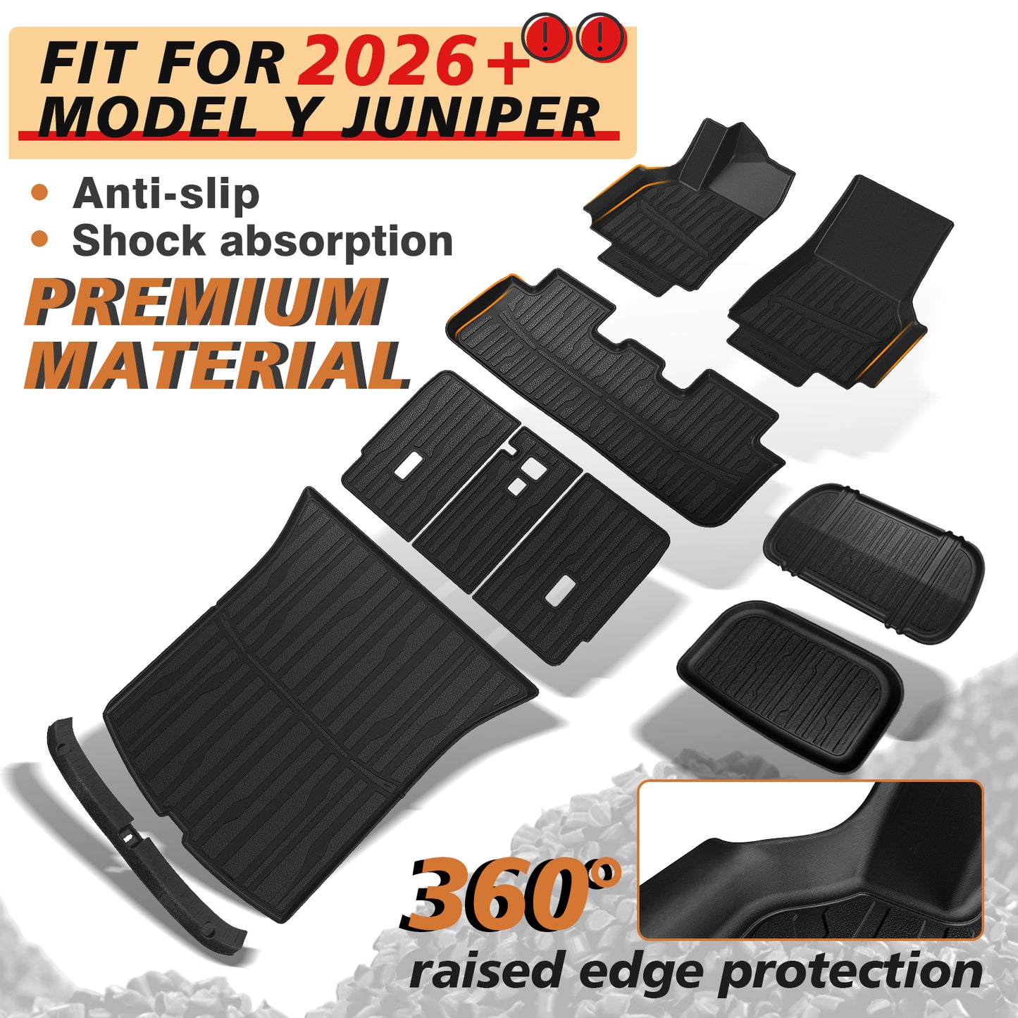 TripleAliners Floor Mats Fit for 2025 Tesla Model Y Juniper 10PCS Set Full Protection All Weather TPE Anti-Slip Custom Fit(Floor & Frunk & Trunk & Rear Lower & Backrest Mat & Bumper Guard )