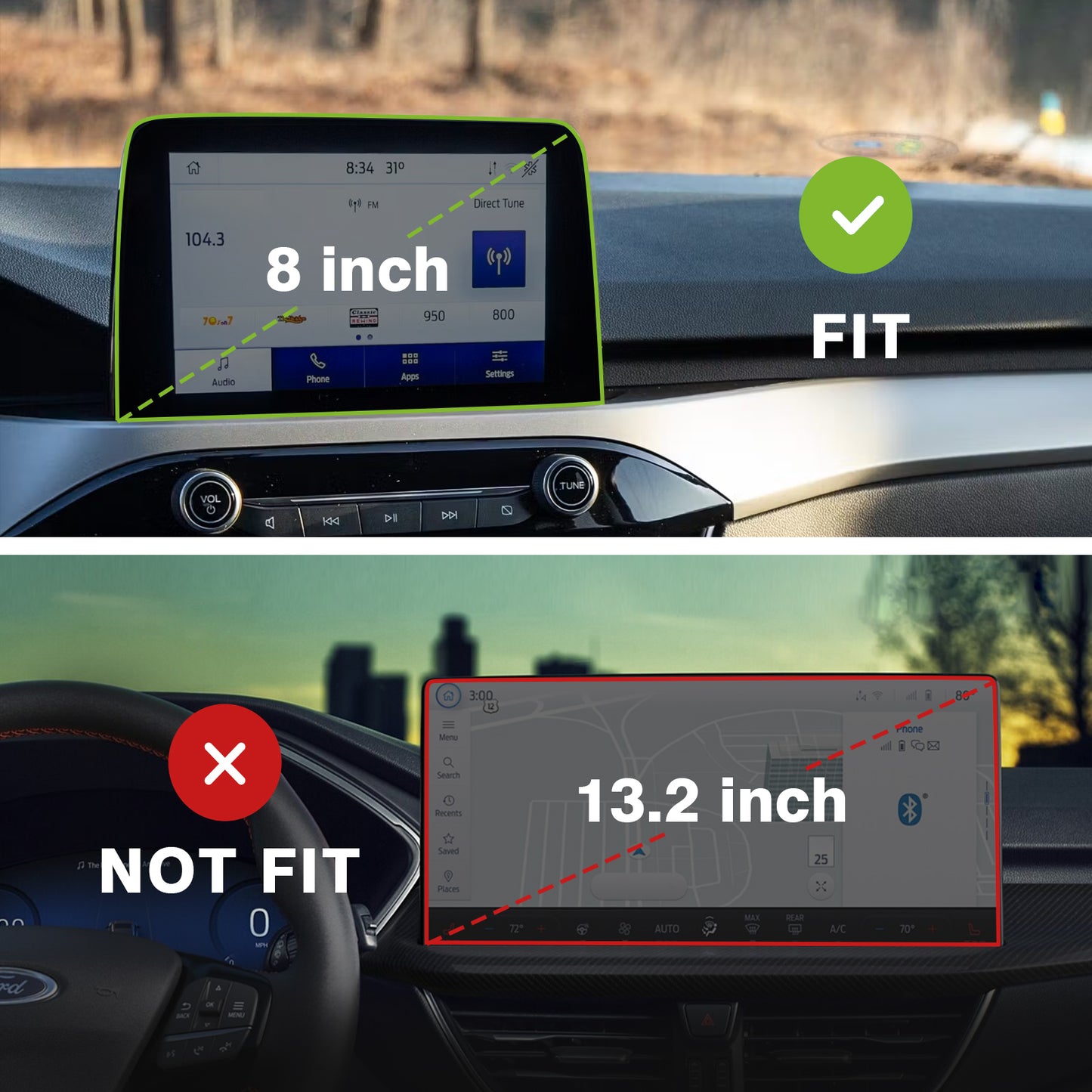 Dash Tray(Fits 8-inch Screen) & Console Organizer 2PCS Set Interior Accessories Compatible with Ford Escape 2020-2024