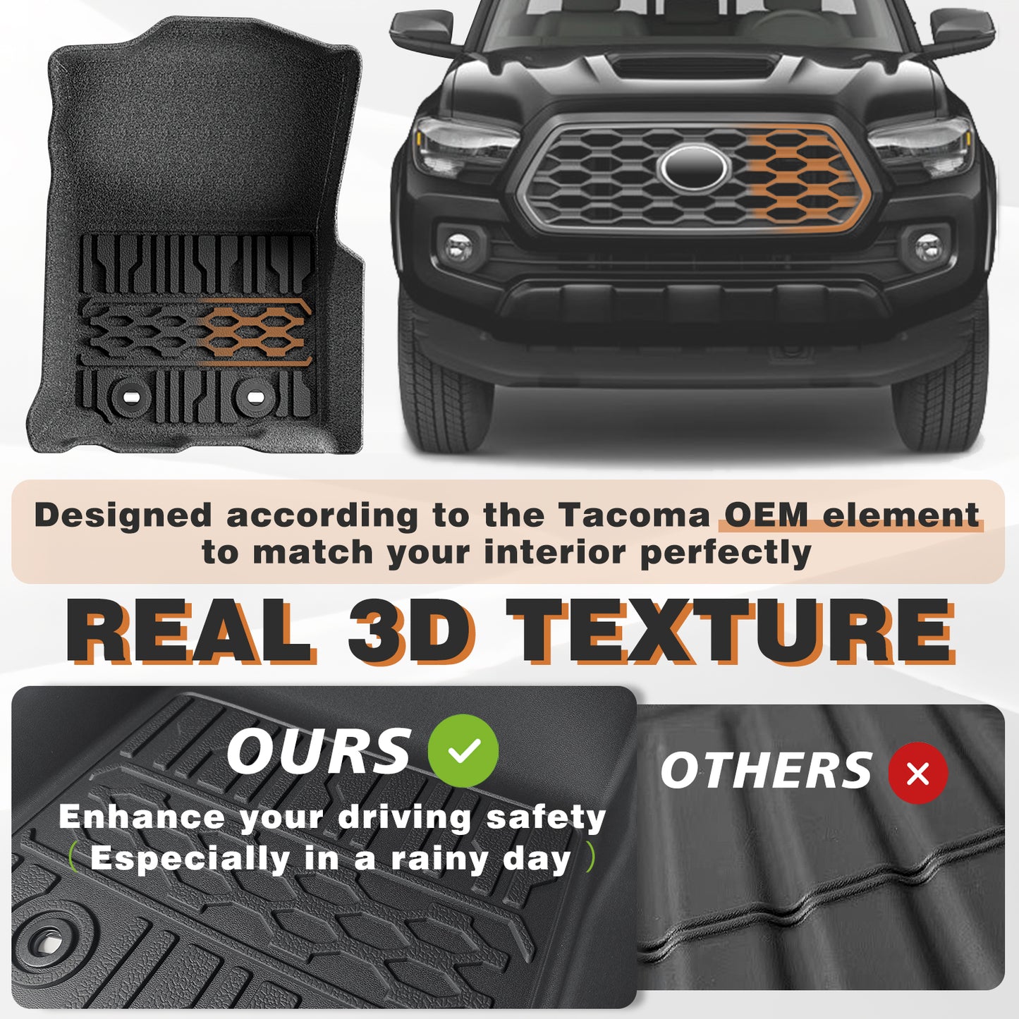 TripleAliners Floor Mats All Weather Compatible with 2018-2023 Toyota Tacoma Accessories Double Cab Front & Rear Custom Fit TPE Extra Door Sill Protection, Only for Auto Trans (Floor Mats)