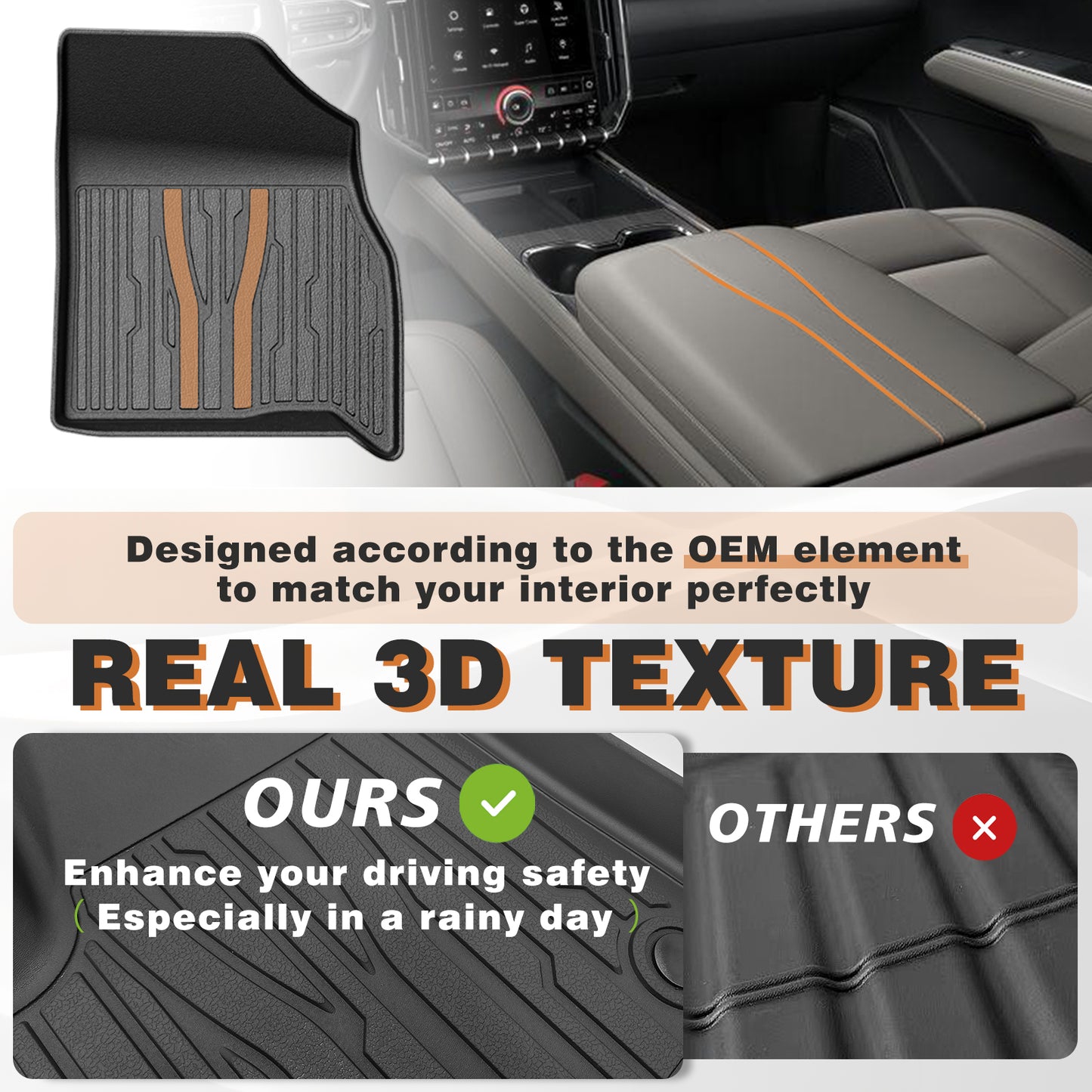 TripleAliners Floor Mats All Weather Compatible with 2024+ GMC Acadia/Chevy Traverse | models with second-row captain's chairs /2025 Buick Enclave Accessories Front & 2nd & 3rd Row Full Set Floor Liners TPE Custom Fit Protection Car Mats 4-pc