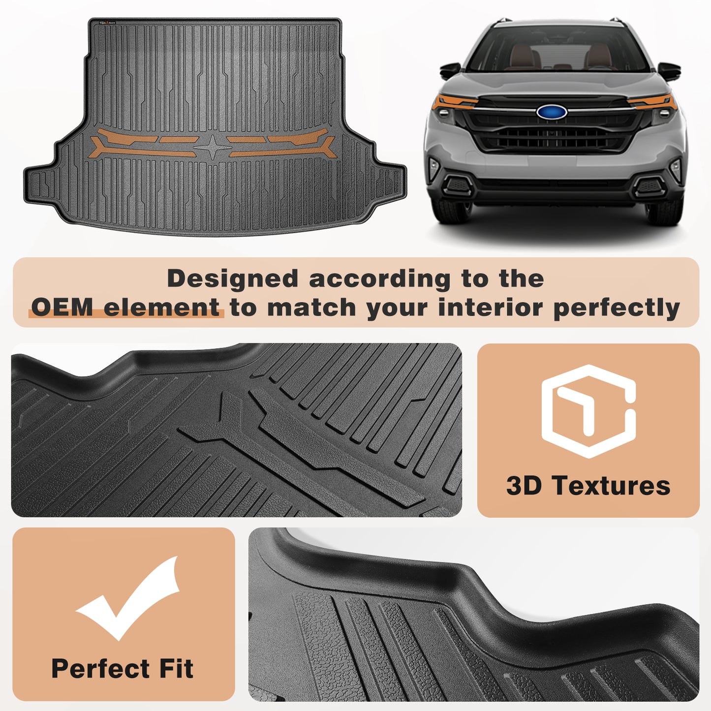 TripleAliners Car Bed Trunk Mat Compatible with 2025 Subaru Forester Accessories Trunk Liner Protector Car Mat TPE All-Weather Car Liner Fits All Model