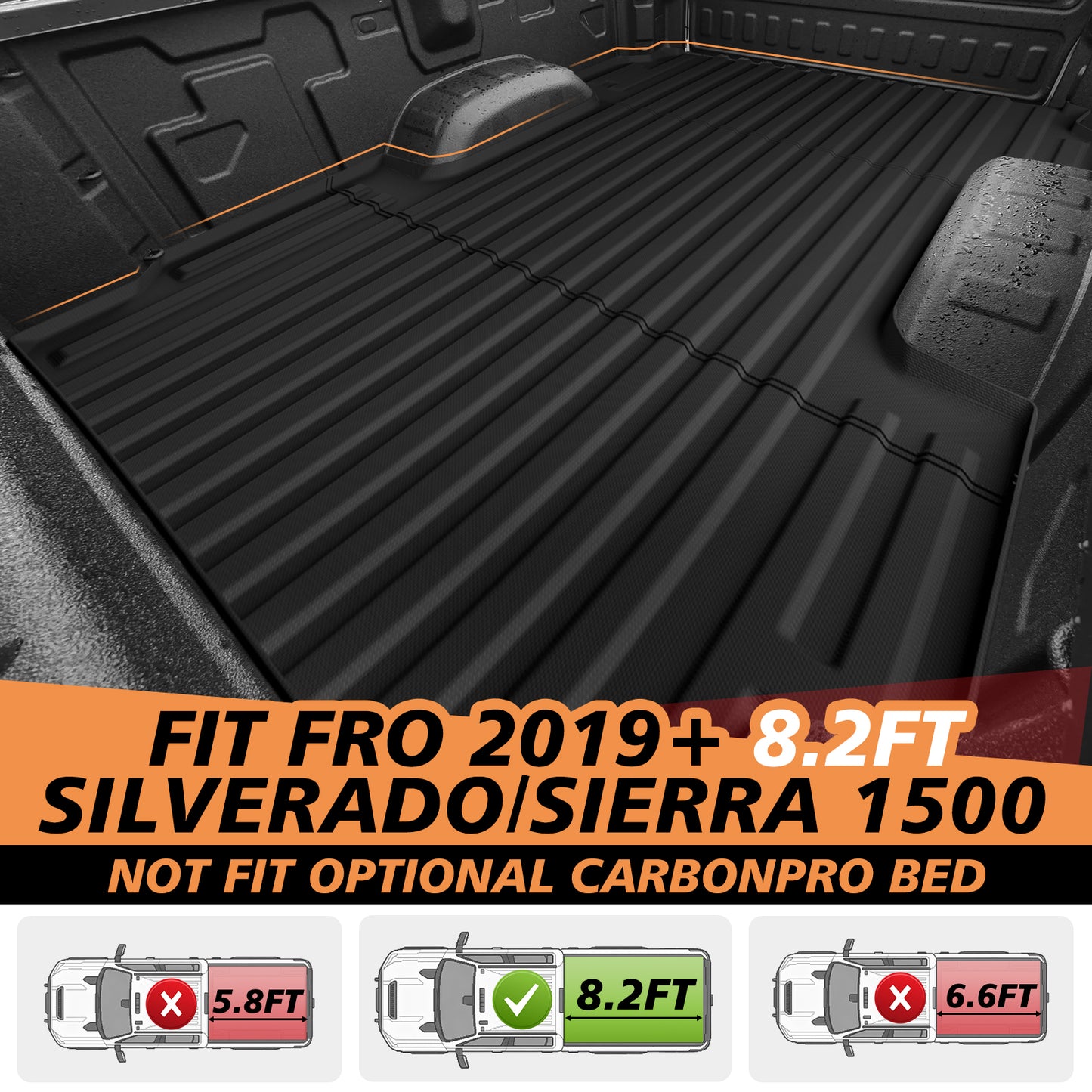TripleAliners 8.2FT Truck Bed Mat for 2019+ Chevy Silverado/GMC Sierra 1500