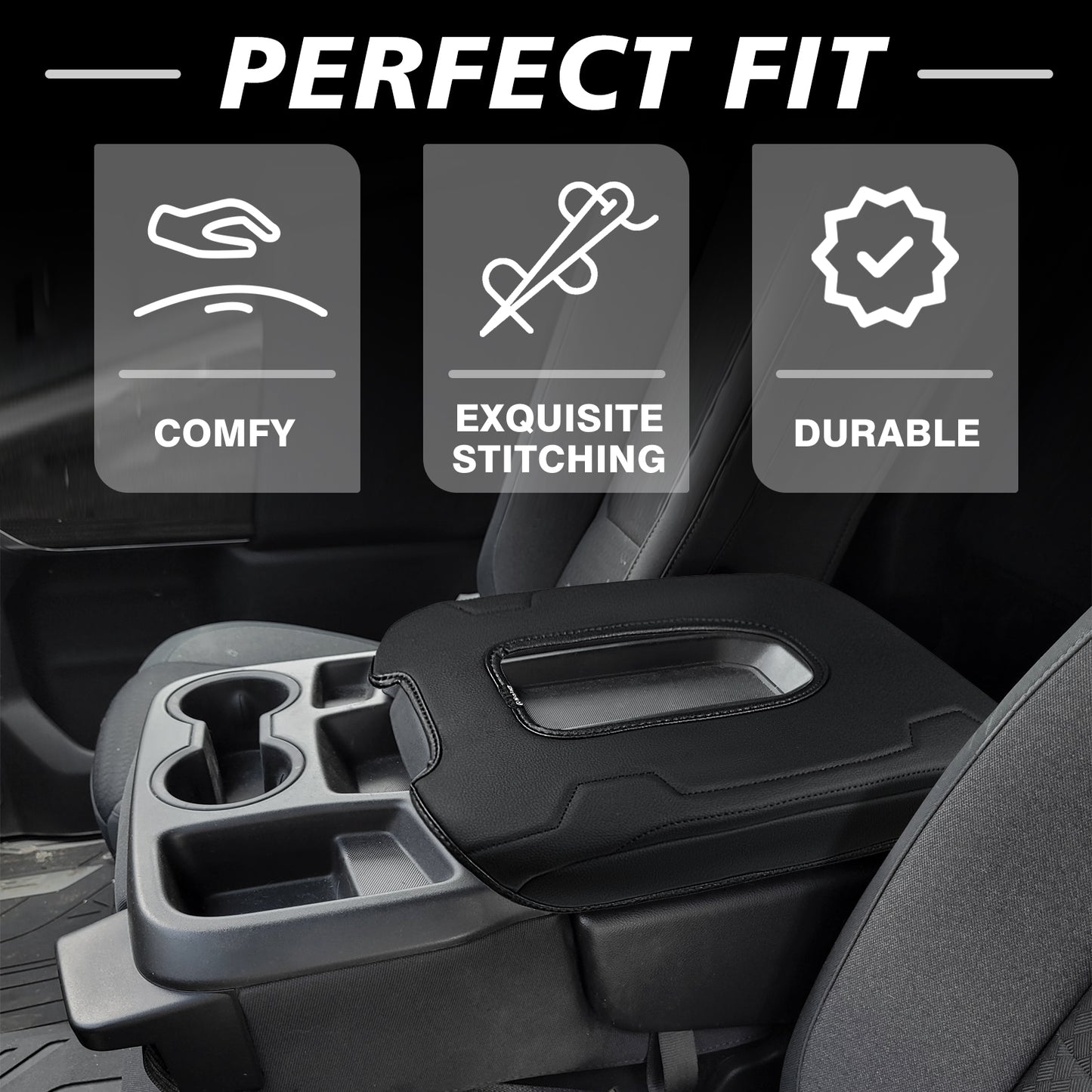 Center Console Armrest Cover Compatible with Chevy Silverado & GMC Sierra 2019-2025 Comfort Armrest Pad Arm Rest Cushion Vegan Leather Protector Regular Thick(Jump Seat ONLY)