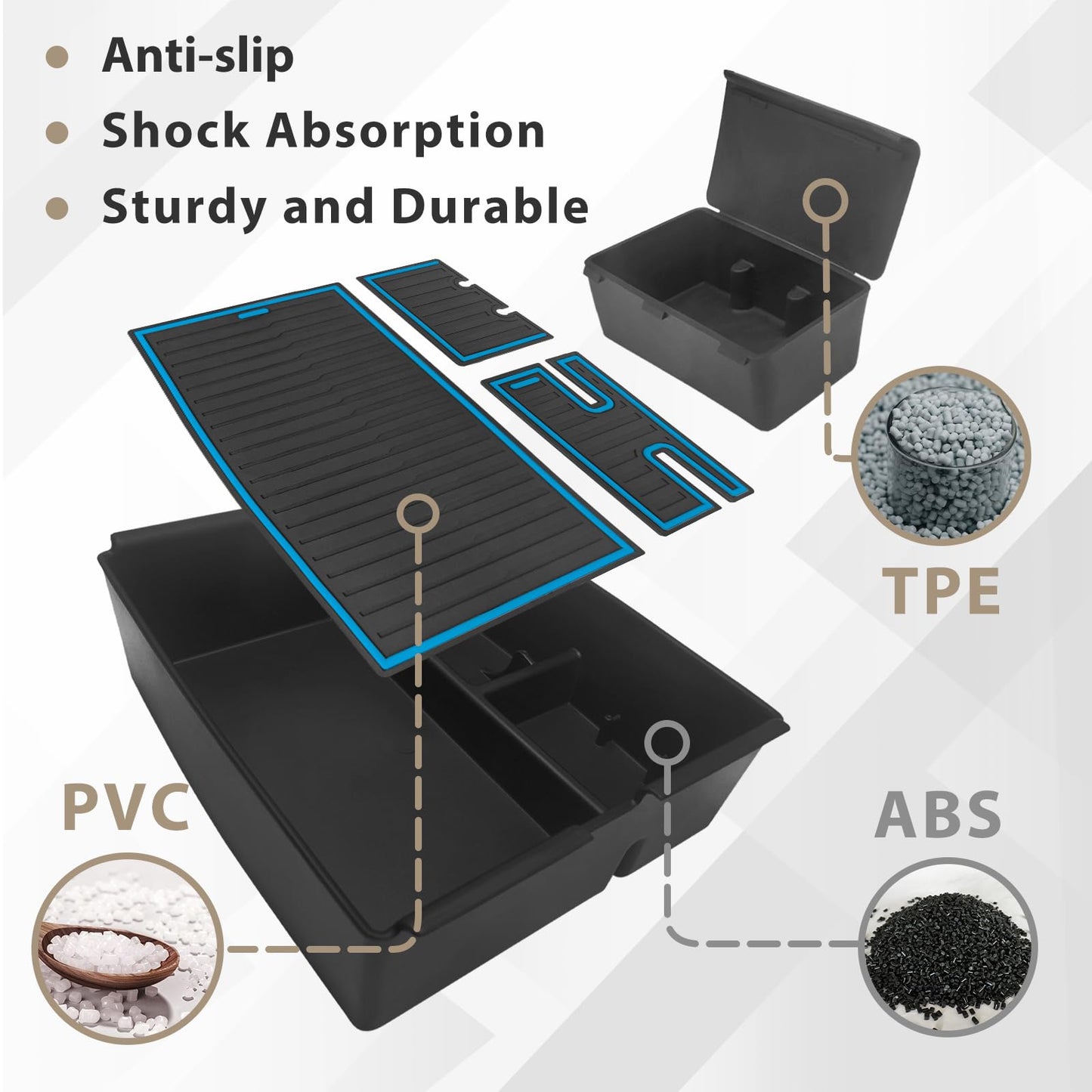 TripleAliners Center Console Organizer Compatible with Toyota Tacoma 2024 & 2025 4Runner Accessories Middle Console Storage Box ABS Material with Anti-Slip Mats Interior Insert Tray