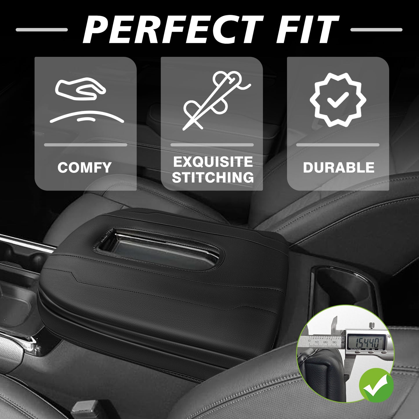 Center Console Armrest Cover Compatible with Chevy Silverado & GMC Sierra 1500 2500 3500 2022-2025 Armrest Pad Arm Rest Cushion Vegan Leather Protector 1-Inch Extra Thick(Bucket Seat ONLY)