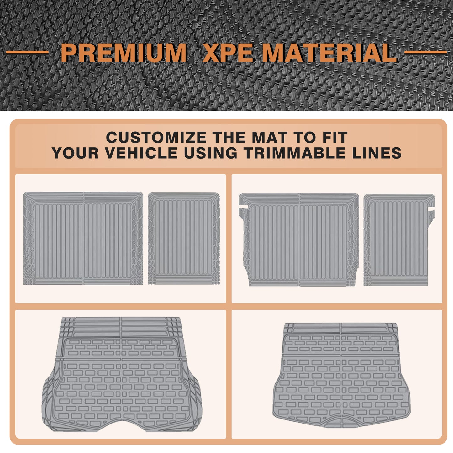 TripleAliners Vehicle Mat Universal Fit Trunk Cargo Liner All-Weather XPE Material Rear Cargo Mat SeatBack Protector Trimmable Design Compatible with Most Vehicle Sedan SUV(Seat Back Cover+Trunk Mat)