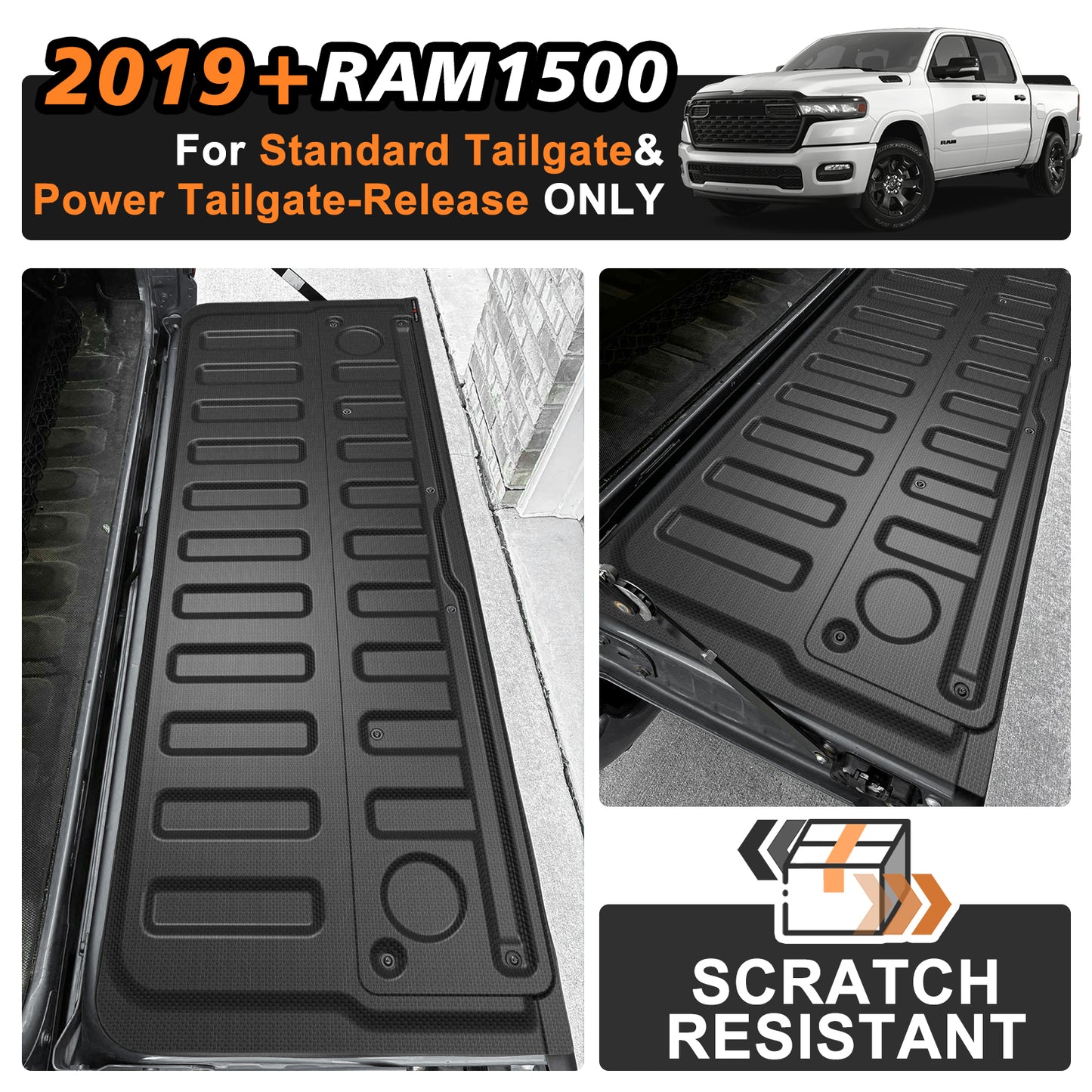 TripleAliners Tailgate Mat for 2019-2025 2026 Dodge Ram 1500 Power Tailgate-Release&Standard Tailgate Accessories Liner Protector TPE Custom Fit (Won't Fit Classic/Multifunction/Power Tailgate)
