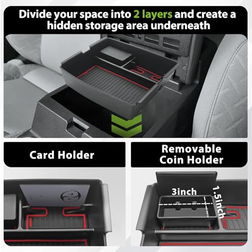 TripleAliners Center Console Organizer Compatible with Toyota Tacoma 2024 & 2025 4Runner Accessories Middle Console Storage Box ABS Material with Anti-Slip Mats Interior Insert Tray