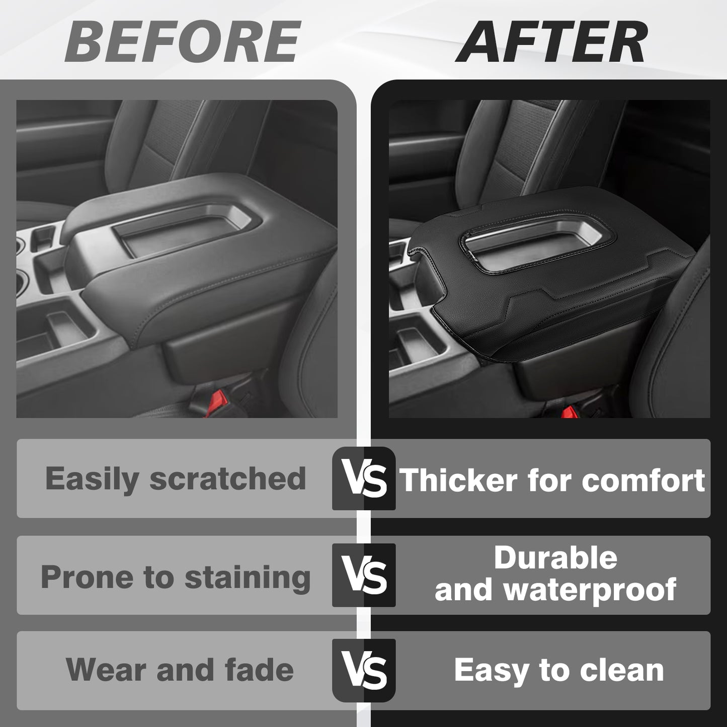 Center Console Armrest Cover Compatible with Chevy Silverado & GMC Sierra 2019-2025 Comfort Armrest Pad Arm Rest Cushion Vegan Leather Protector Regular Thick(Jump Seat ONLY)