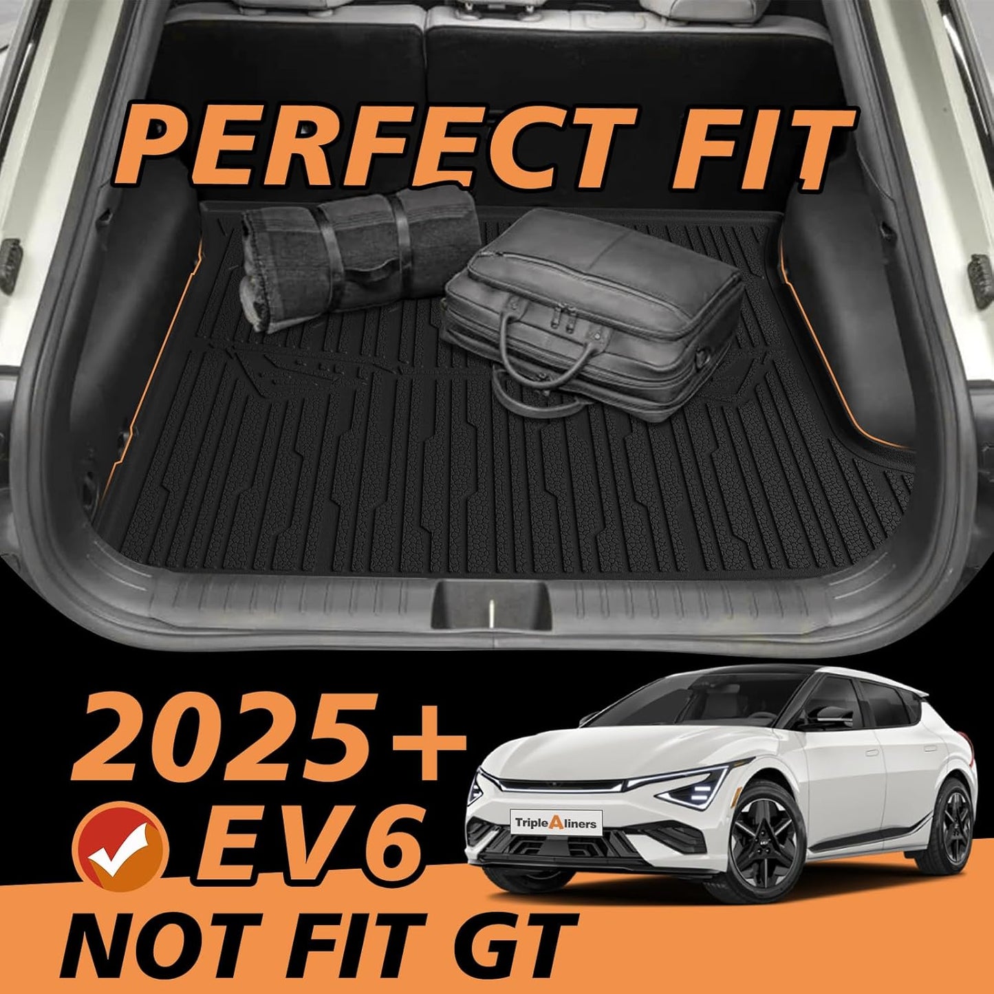 TripleAliners Trunk Mat All Weather Compatible with 2025 2026 Kia EV6 Accessories Custom Fit Protection Trunk Floor Liner Cargo Mat TPE Anti-Slip Odorless Cargo Liner (NOT FIT GT)