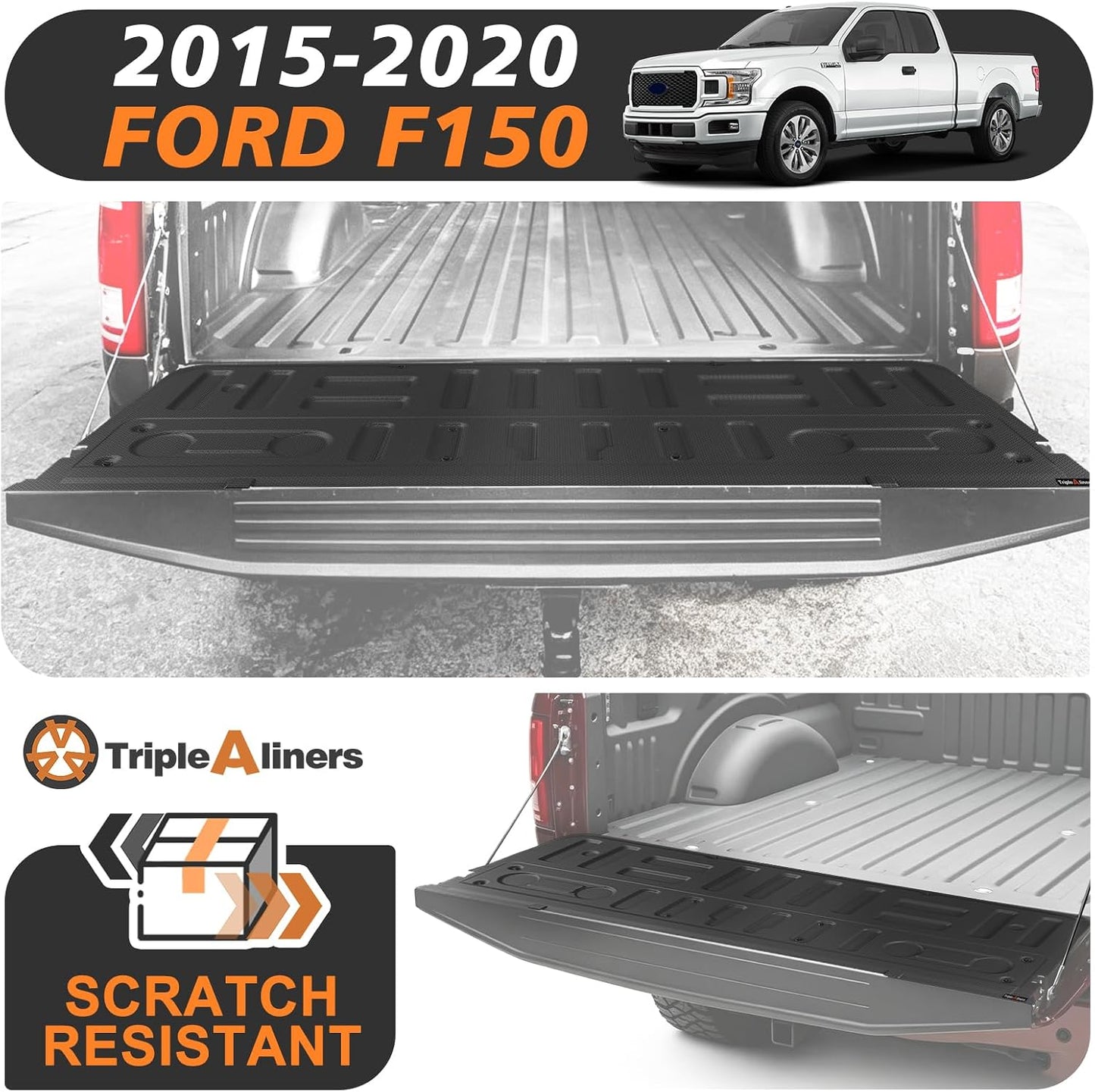 TripleAliners Tailgate Mat Compatible with 2015-2020 Ford F150 Accessories, Tailgate Cover Custom Fit All Weather Protection Pickup Liner
