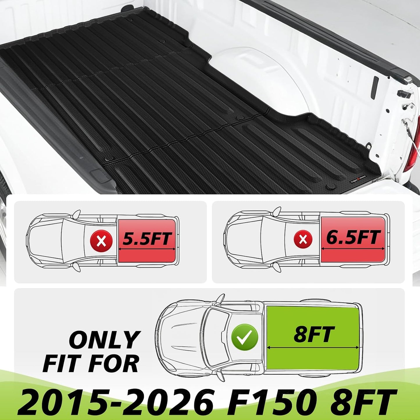 TripleAliners 8FT Truck Bed Mat for 2015-2026 Ford F150