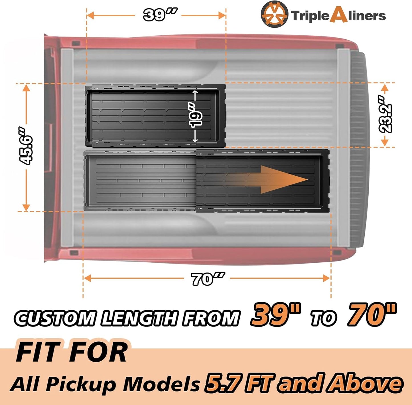 TripleAliners Slide-Out Truck Bed Cargo Tray Compatible with 5'7"+ & Longer Beds Pull-Out Storage Organizer for Pickup Truck Bed Organizer Adjustable Heavy-Duty Polyethylene (5.7FT & Plus)