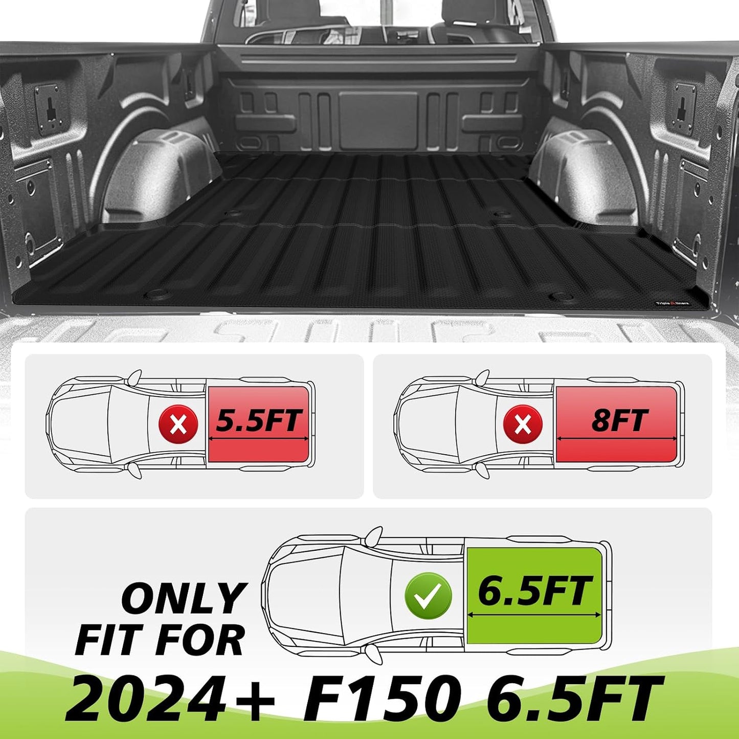 TripleAliners Truck Mat Compatible with 2024-2026 Ford F150 6.5FT Accessories, Truck Bed Mat Heavy Duty Custom Fit All Weather Protection TPE Pickup Liner