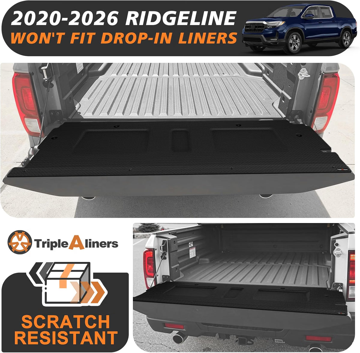 TripleAliners Tailgate Mat for 2020-2026 Honda Ridgeline Accessorie((Won't Fit Drop-in Liners) Pickup Tailgate Cover, Custom Fit, All Weather, Anti-Slip, Anti-Scratch, Work Trucks Accessories)