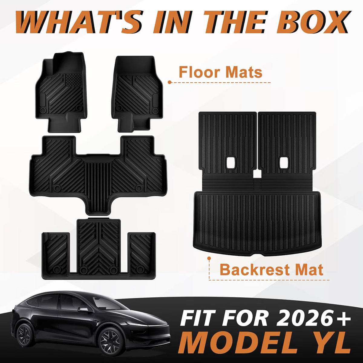 Floor Mats & Trunk & Backrest Mat for 2026 Tesla Model YL |Only Fit 2026 Tesla Model YL LHD| Full-Cabin TPE All Weather Floor Mats 5PCS Set with Backrest and Trunk Mats Pet Friendly
