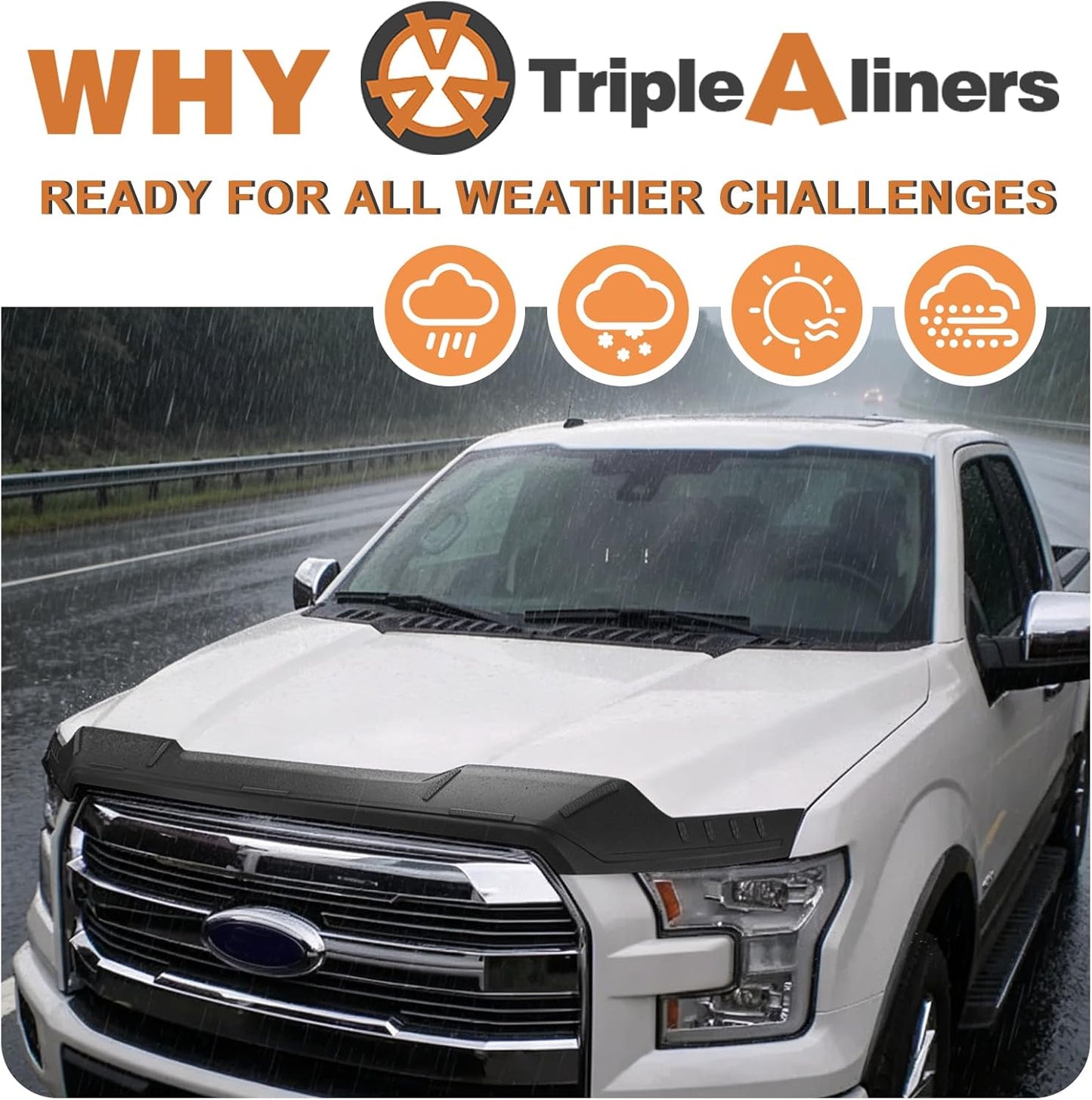 TripleAliners Hood Deflector Protector Compatible with 2015-2020 Ford F-150 F150 Accessories Hood Protector TPE Bug Deflector Shield Replacement