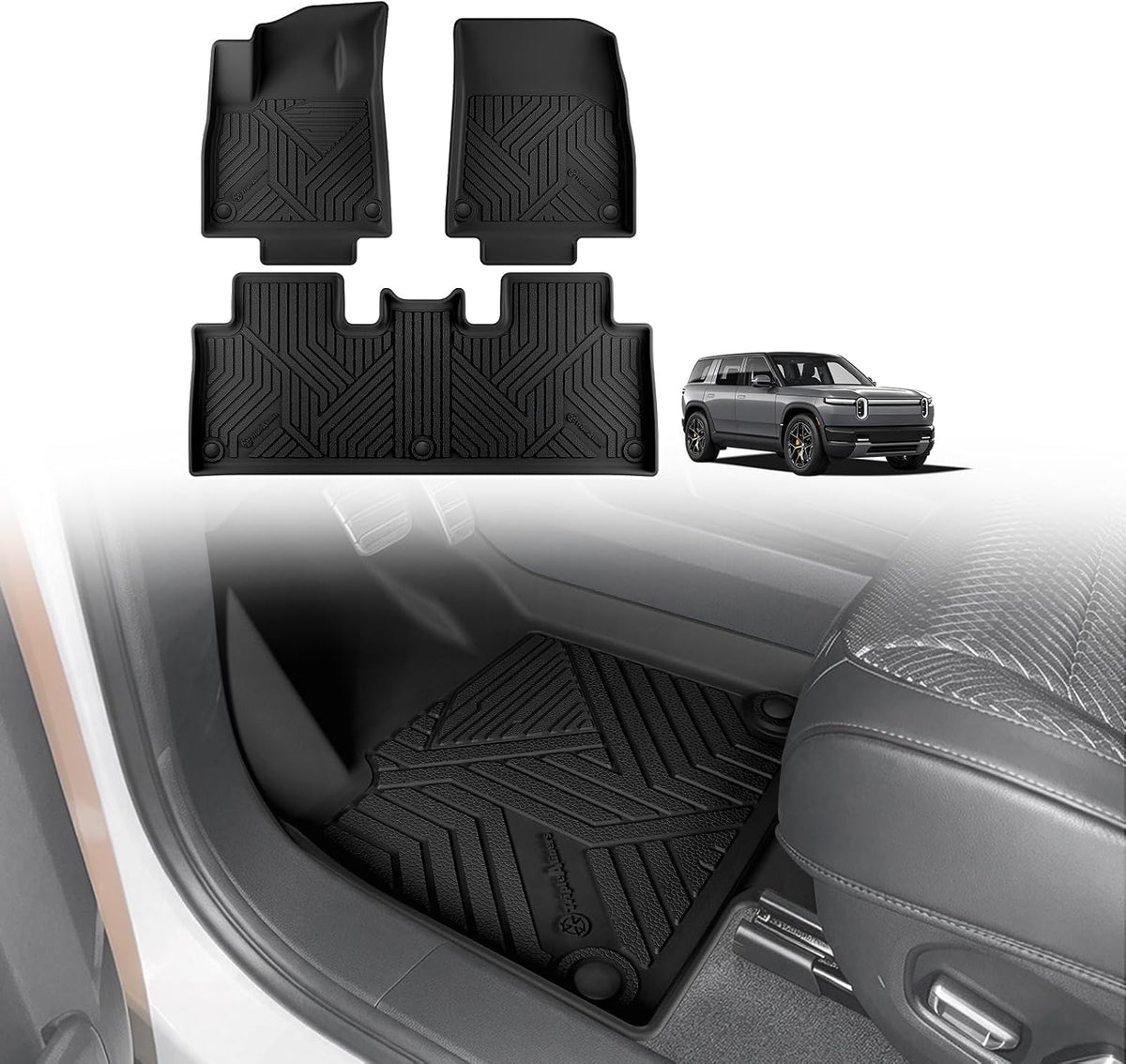 All-Weather Floor Mats for 2026 2027 Rivian R2|for Rivian R2 Standard/Premium/Performance| Protect from Dirt, mud and snow Floor Liner Full Coverage Cargo Liner Anti-Slip