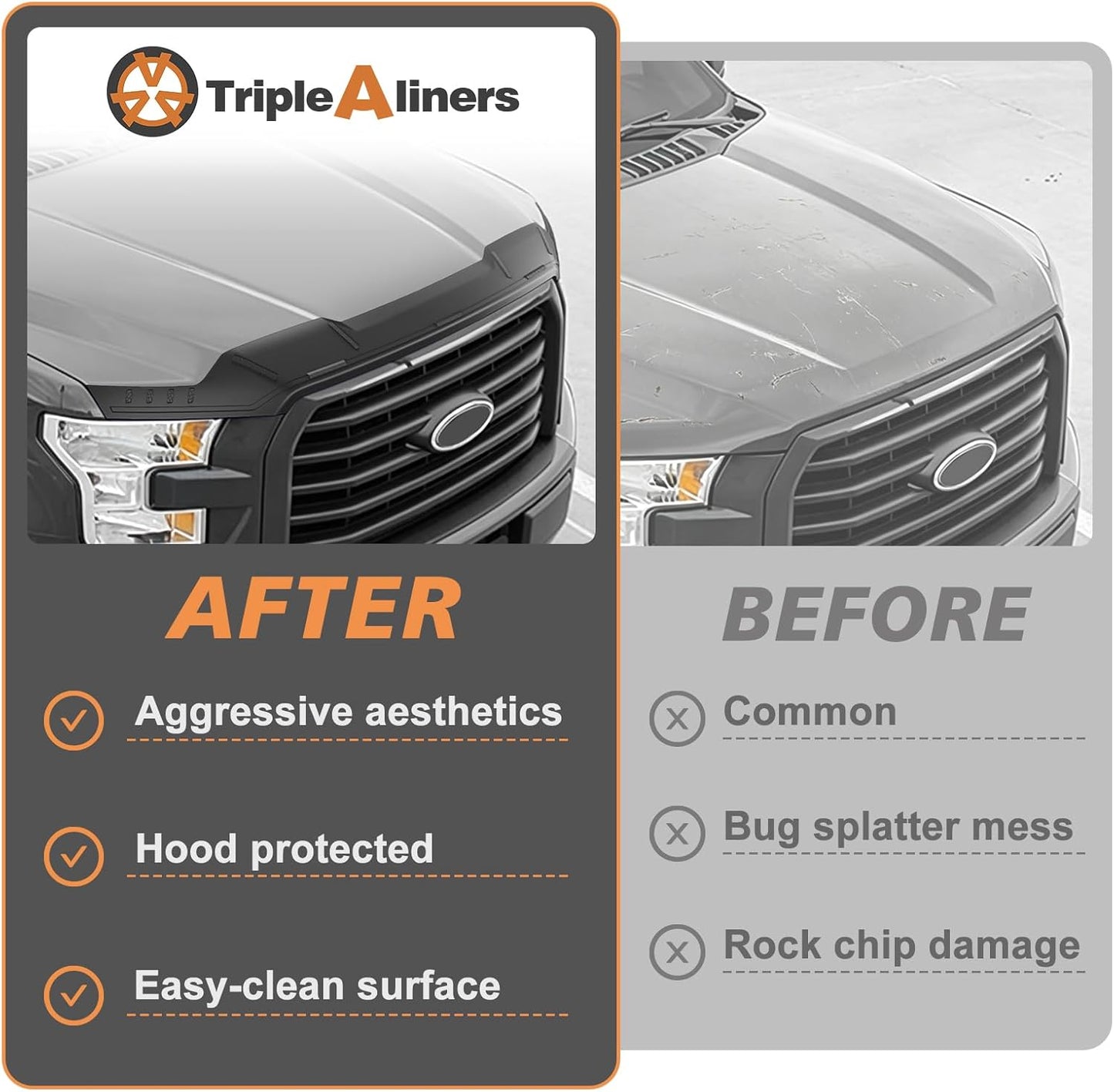 TripleAliners Hood Deflector Protector Compatible with 2015-2020 Ford F-150 F150 Accessories Hood Protector TPE Bug Deflector Shield Replacement
