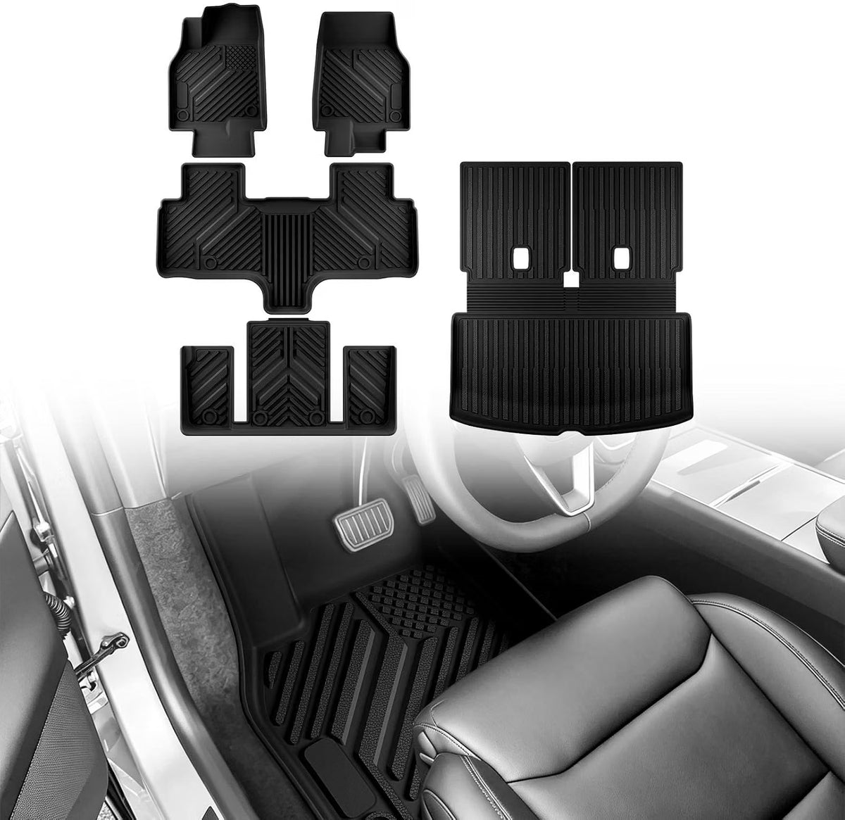 Floor Mats & Trunk & Backrest Mat for 2026 Tesla Model YL |Only Fit 2026 Tesla Model YL LHD| Full-Cabin TPE All Weather Floor Mats 5PCS Set with Backrest and Trunk Mats Pet Friendly