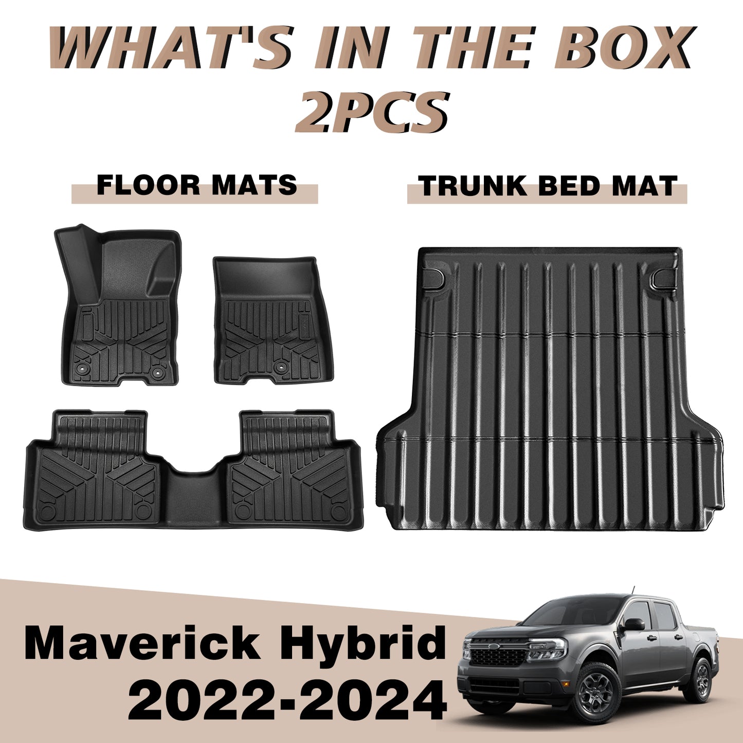 Truck Bed Mat Floor Mats for Ford Maverick Hybrid 2024 2023 2022