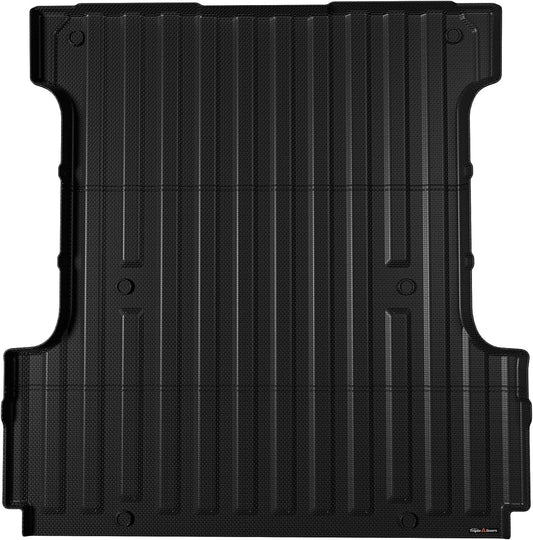 TripleAliners Truck Bed Mat Compatible with 2024 2025+ Ford F150 & Lightning Accessories 5.5FT Vehicle Flush All Weather Protection TPE Heavy Duty Pickup Cargo Mat[Fit the truck bed with side storage box]