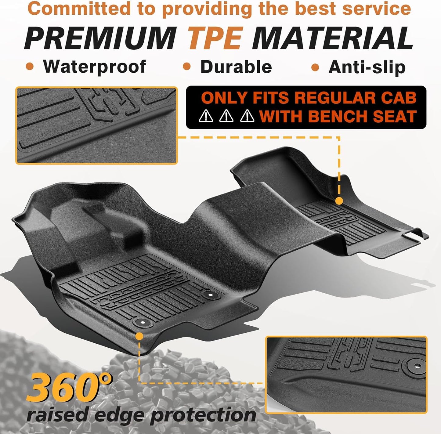 TripleAliners Floor Mats for 2015-2025 Ford F150 Regular Cab 1st Row (Bench Seat 1pc)