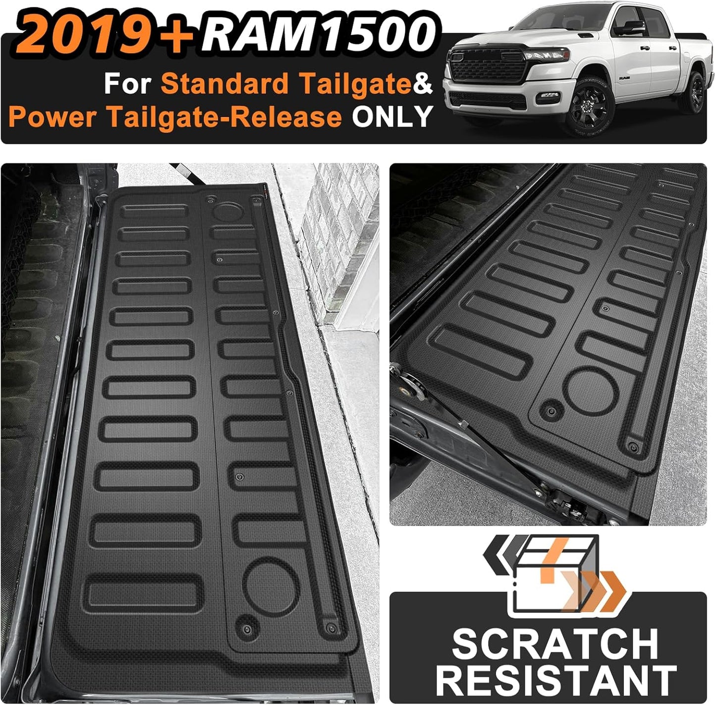 TripleAliners Tailgate Mat for 2019-2025 2026 Dodge Ram 1500 Power Tailgate-Release&Standard Tailgate Accessories Liner Protector TPE Custom Fit (Won't Fit Classic/Multifunction/Power Tailgate)